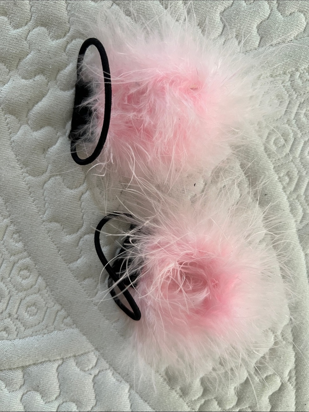 Pink Feather Pom Hair Ties - Set of 2